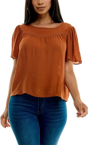 Nanette Lepore Womens Flutter Sleeve Top with Faggoting Details Shirt in Saudi Arabia