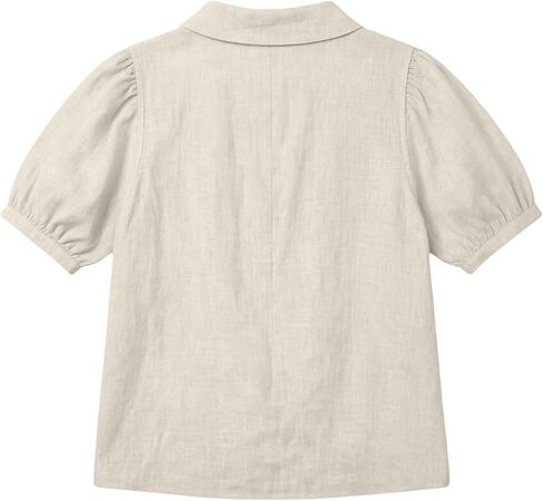 Women's Peter Pan Collar Shirts Linen Cotton Blouses Puff Short Sleeve Button Down Tops Summer Dressy Casual Tees in Kuwait