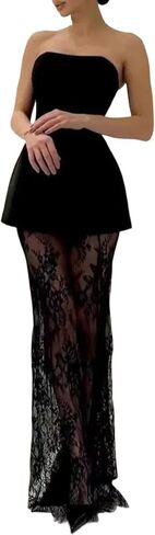 Women's 2 Piece Cocktail Dresses Strapless Tube Top Lace Maxi Skirt Formal Wedding Guest Dress Summer 2026 in Saudi Arabia