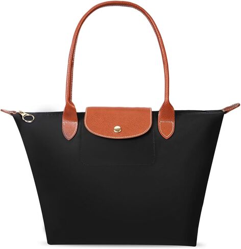 Tote Bag for Women Nylon Top-Handle Purse,Lightweight Large Capacity Shoulder Hobo HandBag with Zipper Leisure Foldable Weekend (Black, Large) in Saudi Arabia