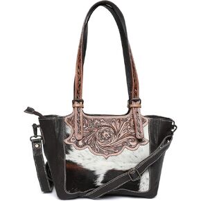 Merbaa Women Handtooled Cowhide Hairon Tote & Crossbody Bag – Adjustable Strap, Hand-Knitted Detailing, Leather Handbag. in Saudi Arabia