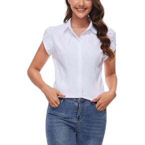 Womens Button Down Shirt Tulip Sleeve Business Casual Work Blouse in Saudi Arabia