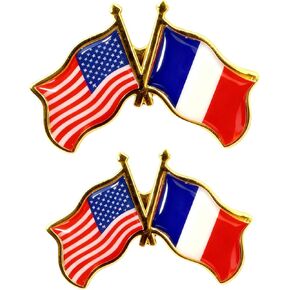 2 PCS USA and France Friendship Flag Lapel Pin, Dual Crossed National Flags Badge, Gold Tone Enamel Metal, 1.57 x 1.18 Inches, Butterfly Clutch, 0.18 oz in Saudi Arabia