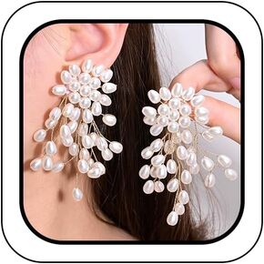 Charm Statement Pearl Cluster Flower Earrings for Women Y2k White Beaded Pearls Floral Drop Stud Earring Dainty Valentine Prom Jewelry Gift Accessory in Saudi Arabia