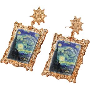 Stainles Stell Metal Vintage Art Starry Sky Oil Painting Earrings Earrings Style Personality Retro Fashion Stud Ms Jewelry Accessories Trendy Creative Gift For Women And Men in Saudi Arabia