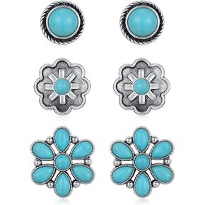 Turquoise Earrings Set for Women – 3 Pairs Lightweight Western Flower Studs, Boho Jewelry Gift for Her in Saudi Arabia