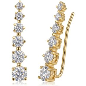 Cubic Zirconia Ear Climber Earrings - 7 Stone Curved Crawler Jewelry for Women, Elegant Gift for Weddings and Special Occasions in Saudi Arabia