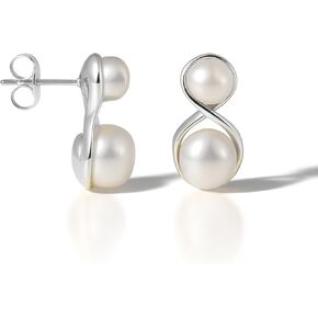 Altitude Boutique Infinity Double Pearl Stud Earrings | AAA Freshwater Cultured Pearls 6–7.5mm | 14K Gold-Plated or Rhodium-Plated with Stainless Steel Posts | Modern Two Pearl Drop Earrings for Women in Saudi Arabia