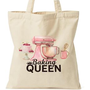 Baking Queen Tote Bag, Pink Mixer Canvas Bag, Baker Gift for Women, Double-Sided Print, Inner Pocket in Kuwait