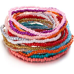16-30Pcs Handmade Bohemian Colorful Crystal Seed Beads Stackable Adjustable Elastic Stretch Multilayerd Bracelets for Women Summer Vacation Beach Boho Bangle Jewelry in Saudi Arabia