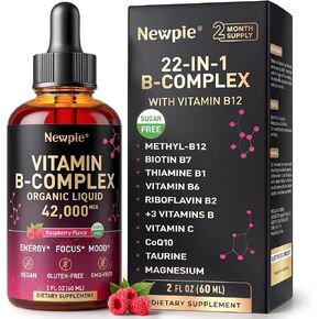 Vitamin B Complex Liquid Drops - B12 Methylcobalamin, B6, B1, Niacin & Folate, Biotin, Vitamin C, Choline, Inositol, CoQ10 & Taurine - Methylated Sublingual for Energy & Focus - Vegan, Organic in Kuwait