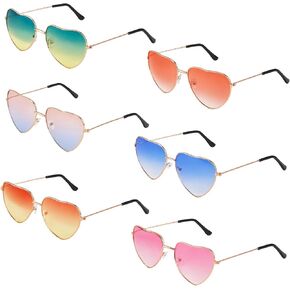 6PCS Heart Shaped Sunglasses Metal Frame Hippie Vintage Sunglasses for Women Multicolor Lenses Glasses in Saudi Arabia