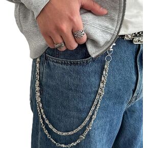 Wallet Chain Pants Chain, Silver Tassel Wallet Chains, Gothic Hip Hop Rapper Style Belt Waist Keychain Goth Accessories for Jean, Pocket, Belt in Saudi Arabia