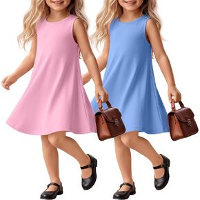 2 Pack Toddler Girls' Sleeveless Tank Dress Crew Neck Knit Summer Beach Dresses A Line Midi Sundress for Baby Girls in Kuwait