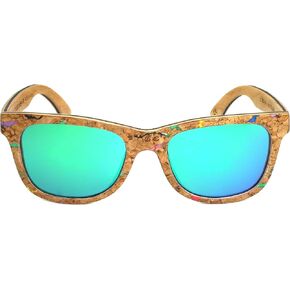 EDGEIWEAR Real Natural Corkwood Frame Polarized Sunglasses Eco Friendly With Color Mirror Lens Bamboo Case included WDES02-P1GNRV(gnrv) in Saudi Arabia