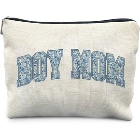 Blue Chinoiserie Boy Mama Makeup Bag for Women, Christmas Birthday Gifts for Moms of Boys, Mom Gifts Cosmetic Bag for Purse, Toile De Jouy Floral Mother Makeup Zipper Pouch in Saudi Arabia