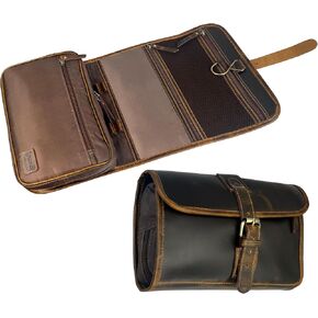 RUSTIC TOWN Leather Hanging Toiletry Bag for Men - Travel Shaving Dopp Kit - Bathroom Shower Toiletries Organizer - Leather Cosmetic Makeup Bag for Women in Saudi Arabia