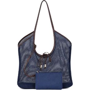 Mesh Beach Tote Bag with Zipper Pouch, Large Breathable Net Shoulder Bag for Beach, Travel & Shopping in Saudi Arabia