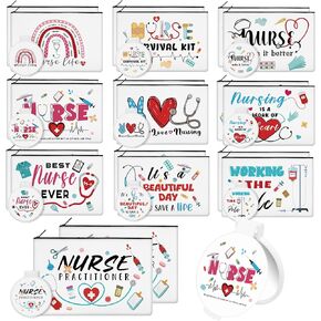 20 Sets Floral Inspirational Makeup Bags with Compact Mirrors Canvas Cosmetic Bags Thank You Gifts Pouch Bulk for Mothers Day Church Women Teacher Coworker Employee Gifts in Saudi Arabia