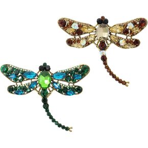 Honbay 2PCS Sparkling Rhinestones Dragonfly Brooch Pins Antique Alloy Cute Animal Dragonfly Brooches Big Odonate Breastpin Lapel Pins Hat Scarf Shawl Sweater Cardigan Clips in Saudi Arabia