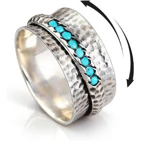Turquoise Ring for Women Silver Fidget Spinning Turquoise Ring Statement Bohemian Fidget Spinner Rings Anxiety Relief Rings Fashion Jewelry for Women in Saudi Arabia