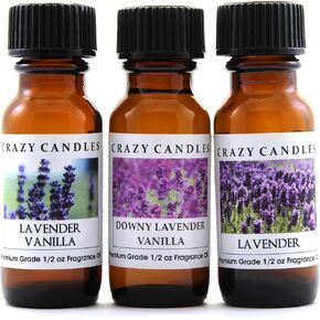 Crazy Candles 3 Bottles Set, 1 Lavender Vanilla, 1 Downy Lavender Vanilla, 1 Lavender 1/2 Fl Oz Each (15ml) Premium Grade Scented Fragrance Oils in Saudi Arabia
