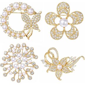 4 Pcs Pearl Brooches for Women,Broched Pins Elegant Flower Brooch Crystal & Pearl Brooch Set for Clothing Accessory Wedding Daily Wear and Commemorative in Saudi Arabia