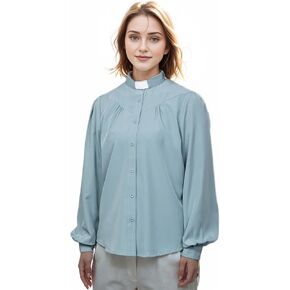 Clergy Clerical Shirt for Women Priest Shirts Long Sleeve Button Down Ministers Blouse Casual Tops with Tab Collar in Saudi Arabia
