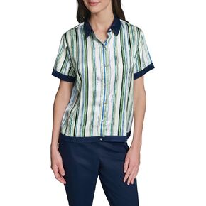 Karl Lagerfeld Women's Short Sleeve Collared Neck Striped Camp Shirt in Saudi Arabia