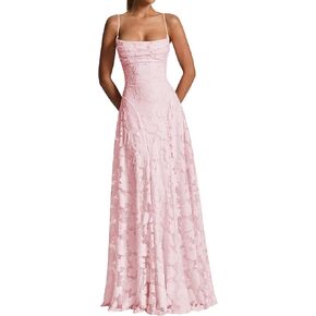 Women's Lace Wedding Dress Backless Floral Jacquard Maxi Spaghetti Strap Bridal Shower Formal Dress in Saudi Arabia