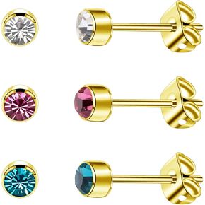 3 Pairs Crystal Titanium Earrings for Women Men Hypoallergenic Stud Earrings with Butterfly Back Classic Cubic Zirconia Earrings Set for Everyday Wear 4mm/5mm in Kuwait