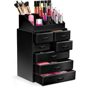 Sorbus Makeup Organizer, Brush Holder and Make Up Storage Drawers - Acrylic Makeup organizer for vanity, Bathroom - Cosmetic Display Cases with 3 large, 4 Small Drawers & 1 Tray for Makeup Brush in Saudi Arabia