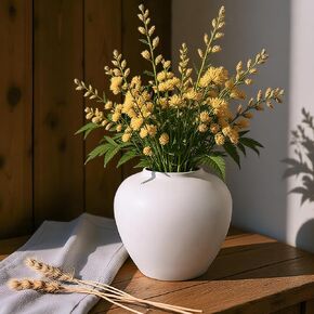 Rustic Matte Ceramic Vase for Home Decor, 7.48 Inch Farmhouse Minimalist White Round Vase for Flowers, Living Room, Kitchen, Table, Entryway, Decorative Pottery Vases for Centerpiece, Bedroom in Saudi Arabia