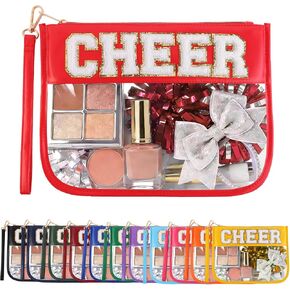 Cheer Clear Makeup Bag Cheerleader Gifts Cheerleading Accessories Cheer Competition Gifts Chenille Letter Cosmetic Bag Travel Toiletry Organizer Pouch for Women Girls in Saudi Arabia