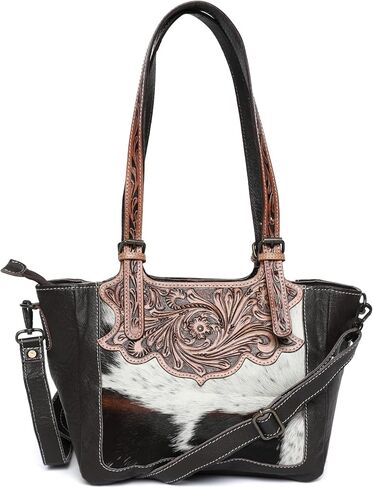 Merbaa Women Handtooled Cowhide Hairon Tote & Crossbody Bag – Adjustable Strap, Hand-Knitted Detailing, Leather Handbag. in Saudi Arabia