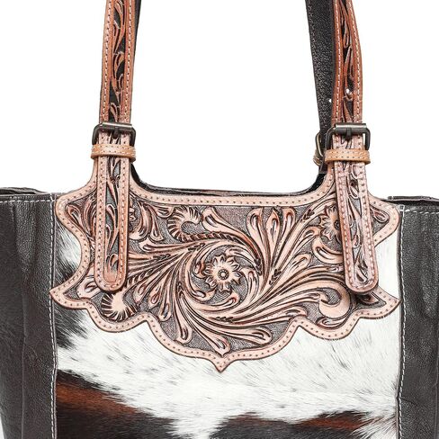 Merbaa Women Handtooled Cowhide Hairon Tote & Crossbody Bag – Adjustable Strap, Hand-Knitted Detailing, Leather Handbag. in Saudi Arabia