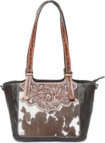 Merbaa Women Handtooled Cowhide Hairon Tote & Crossbody Bag – Adjustable Strap, Hand-Knitted Detailing, Leather Handbag. in Saudi Arabia
