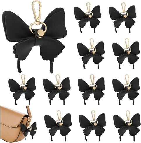 12 Pcs Butterfly Bag Charms, PU Leather Bow Keychains, Decorative Butterfly Bag Pendants with Swivel Clips, Backpack Keyring Accessories for Handbags, Party Favor Presents in Saudi Arabia