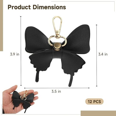 12 Pcs Butterfly Bag Charms, PU Leather Bow Keychains, Decorative Butterfly Bag Pendants with Swivel Clips, Backpack Keyring Accessories for Handbags, Party Favor Presents in Saudi Arabia