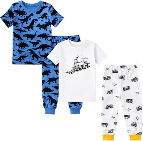 BenBen Kids Toddler Boy Pajamas Pj Set Short Sleeve Snug Fit Soft & Cozy Sleepwear Loungewear 2-Pack - Size 2Y to 10Y in Saudi Arabia