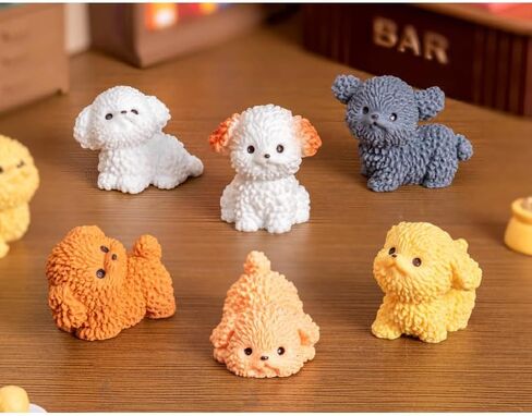 6Pcs Cute Poodle Resin Dog Figurines - Mini Pet Puppies for Fairytale Garden, Eco Bottle DIY Projects, Birthday Cakes, Car Accessories, Home/Office Decoration from Dog Hobby Collector in Kuwait