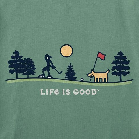 Life is Good. Men's Putter Golf Vista Short Sleeve Crusher Tee, Granite Green in Kuwait