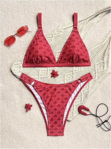 GORGLITTER Women's Boho Cheeky Bikini Sets 2 Piece Floral High Cut Triangle Swimsuit Resort Wear Beach Bathing Suit in Kuwait