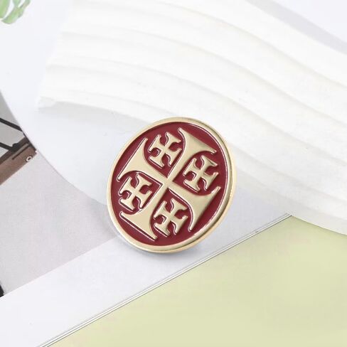 Jerusalem Cross Enamel Brooch Pin, Round, Gold and Red, 1.2 Inch, Religious Crusader Symbol, 12 Pack in Kuwait