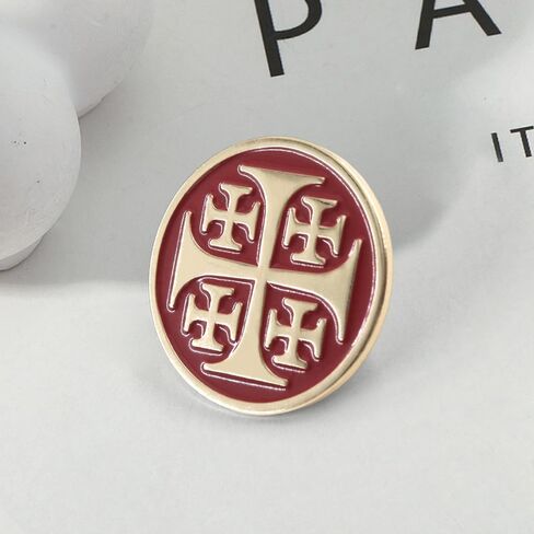 Jerusalem Cross Enamel Brooch Pin, Round, Gold and Red, 1.2 Inch, Religious Crusader Symbol, 12 Pack in Kuwait