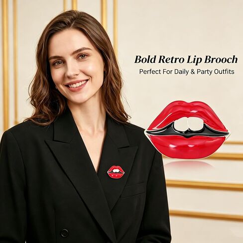 Fashion Red Lip Brooch for Women, Alloy Cute Lip & Teeth Design Brooch Pin, Trendy Statement Brooch Whimsical Accessories for Dresses Sweaters in Saudi Arabia
