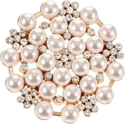 Pearl Brooch, 1Pcs Gold Tone Rhinestone Round Brooch Pin, Elegant Vintage Brooches for Women Dresses Wedding Party Daily Wear in Saudi Arabia