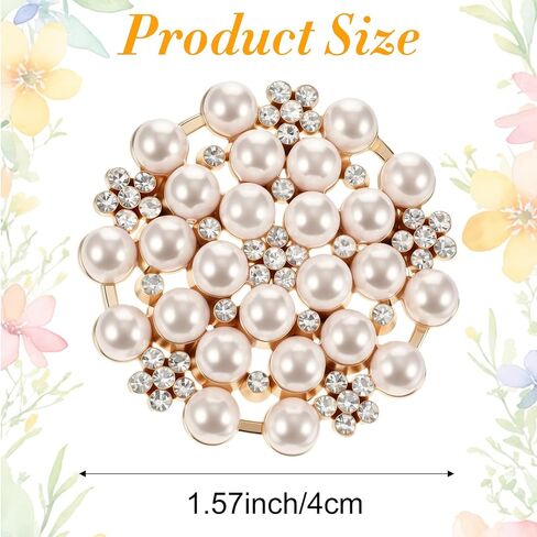 Pearl Brooch, 1Pcs Gold Tone Rhinestone Round Brooch Pin, Elegant Vintage Brooches for Women Dresses Wedding Party Daily Wear in Saudi Arabia