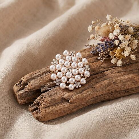 Pearl Brooch, 1Pcs Gold Tone Rhinestone Round Brooch Pin, Elegant Vintage Brooches for Women Dresses Wedding Party Daily Wear in Saudi Arabia