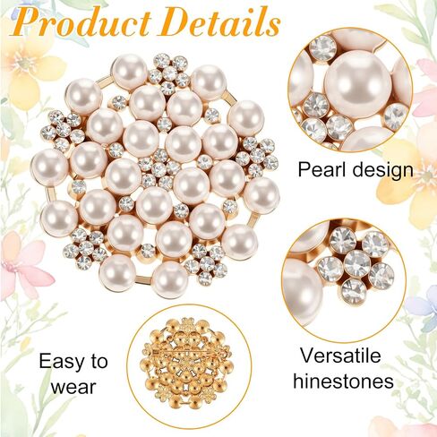 Pearl Brooch, 1Pcs Gold Tone Rhinestone Round Brooch Pin, Elegant Vintage Brooches for Women Dresses Wedding Party Daily Wear in Saudi Arabia